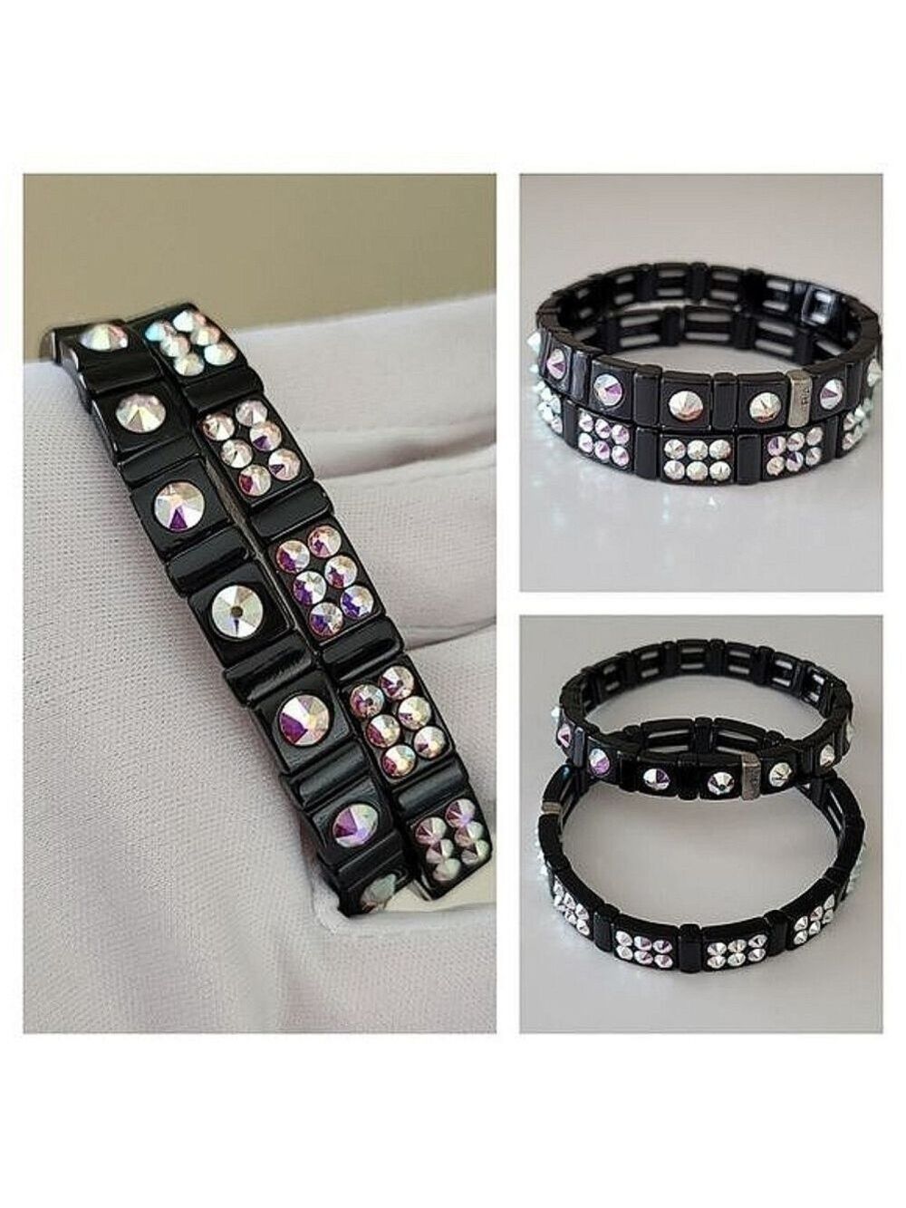 Black Crystal Stretch Bracelets Set of 2 #0036
